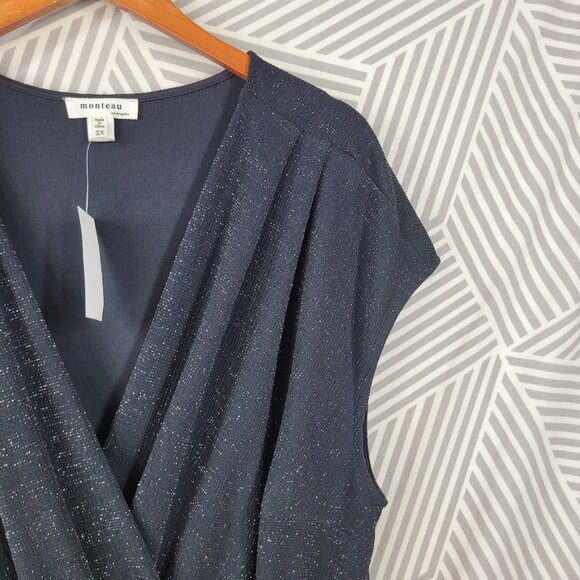 New Jumpsuit Plus Size 3X Playsuit Silver Black Stretchy Evening Event Wrap Top - Picture 3 of 8